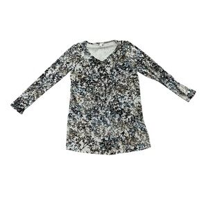 J Jill Pure Jill Sweater Womens Floral Velour Long Sleeve V Neck Tunic Blouse S